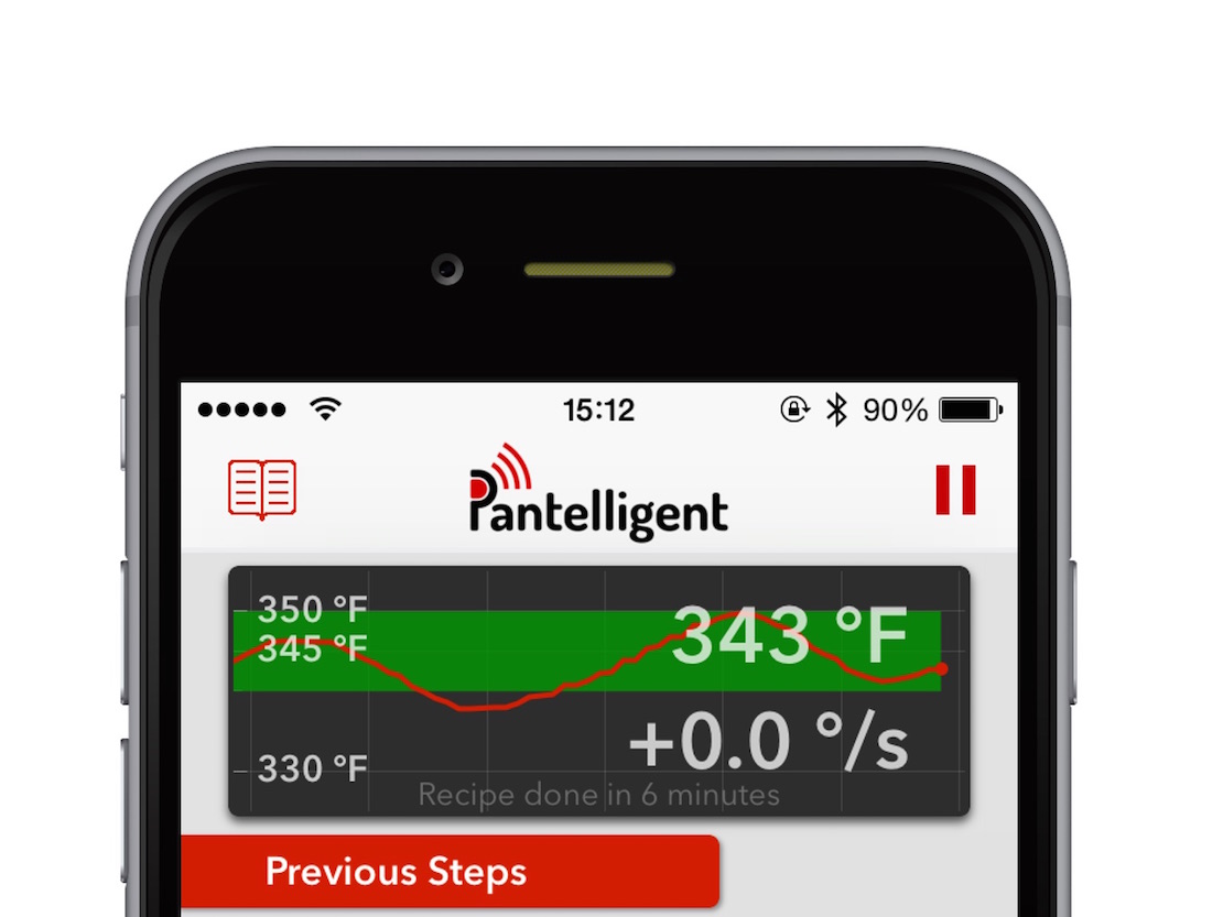 Screenshot of Pantelligent app, focused on live temperature data.